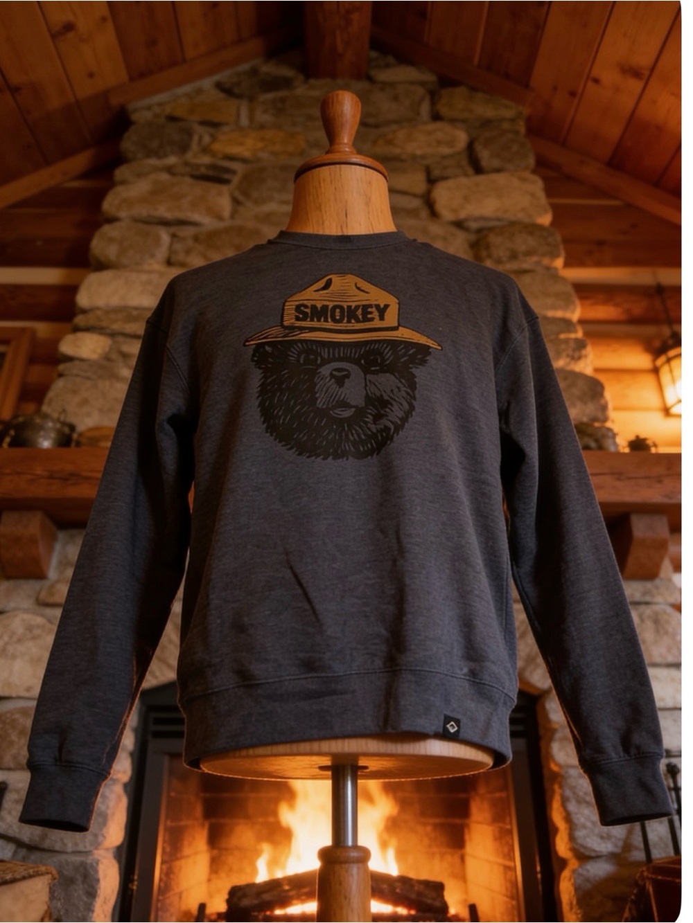 Tultex Smokey Bear Graphic Men's Crewneck Sweater - Blue and Gold